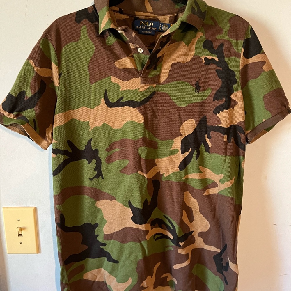 Ralph Lauren Men's Green and Brown Camouflage Polo Shirt